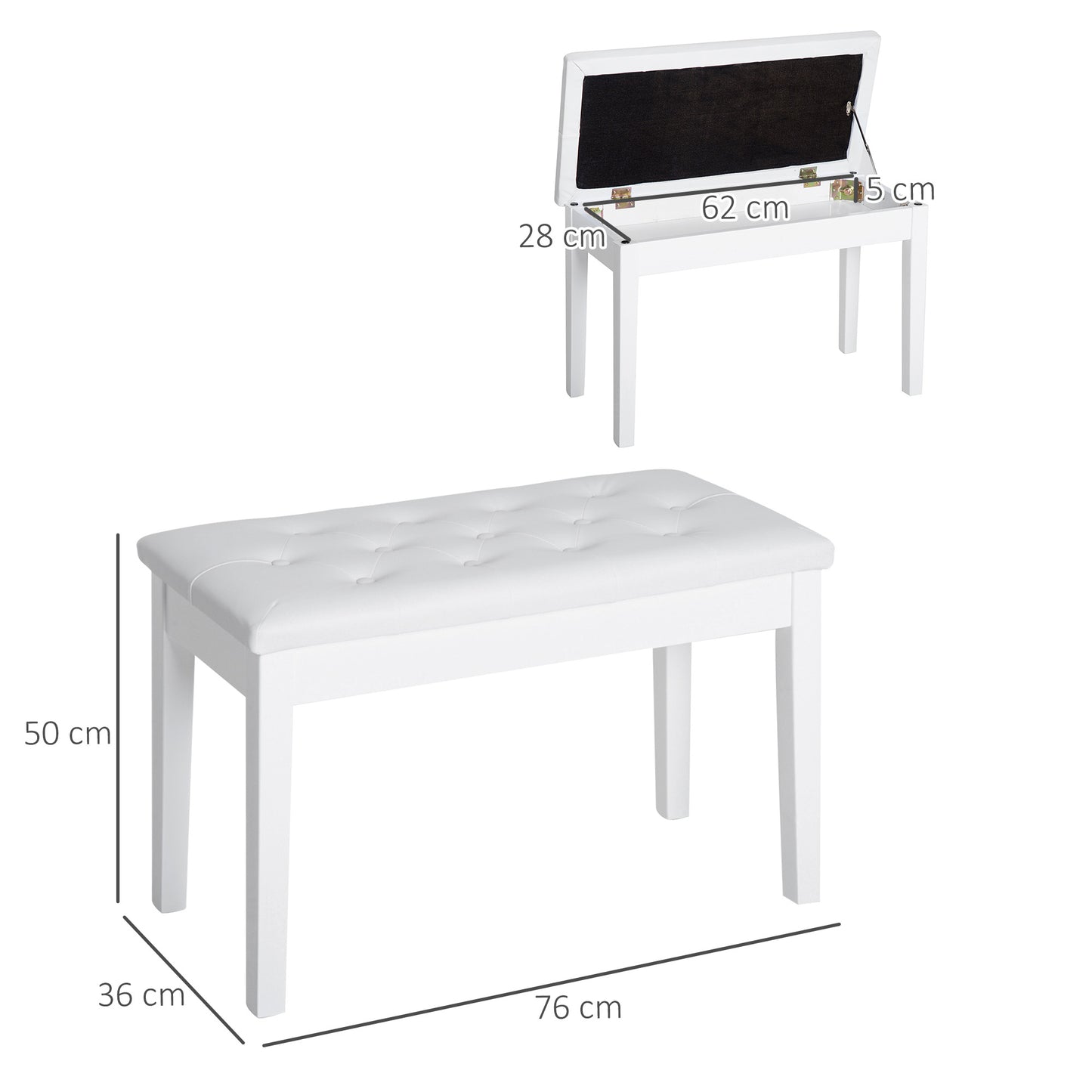 Leather Upholstered Piano/Dressing Table Stool With Storage