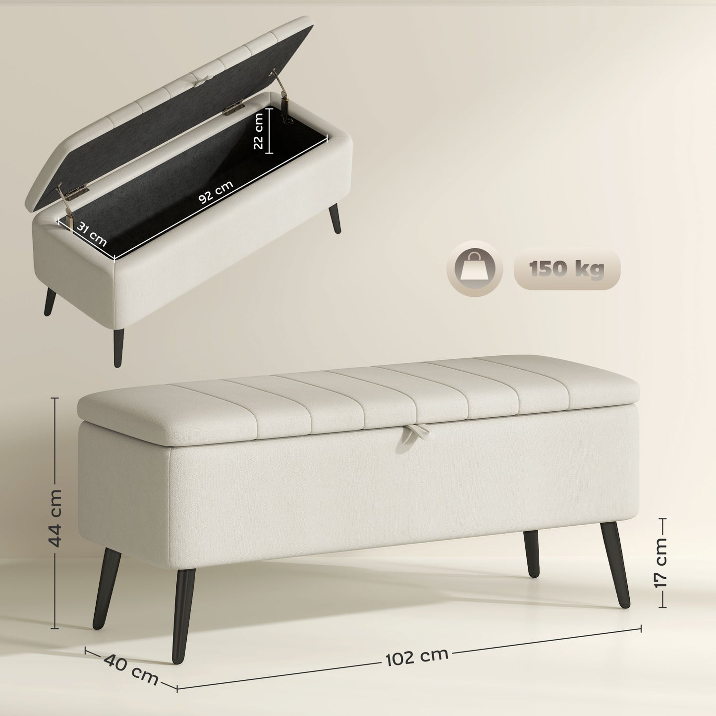Linen-Look Storage Ottoman