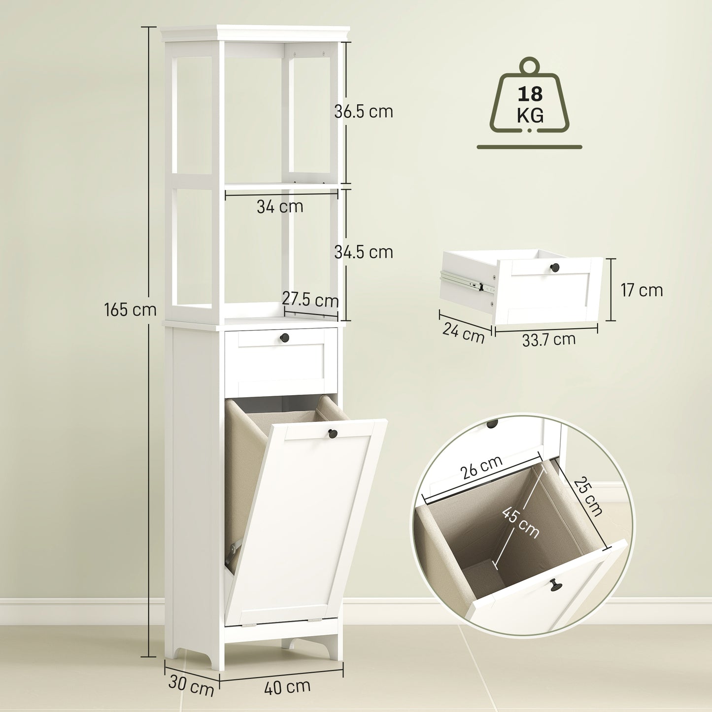 Tall Bathroom Cabinet with Laundry Basket