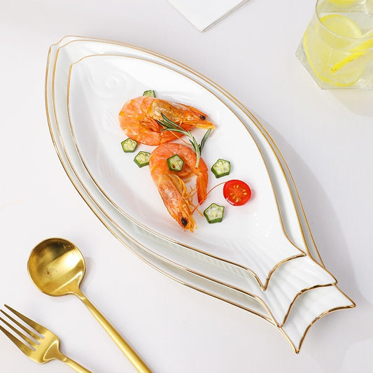 Gilt Edging Porcelain Fish-shaped Plate