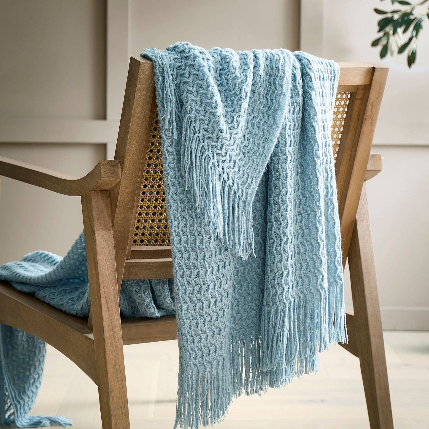 Driftwood Textured Knit Throw – Blue 130 x 180cm