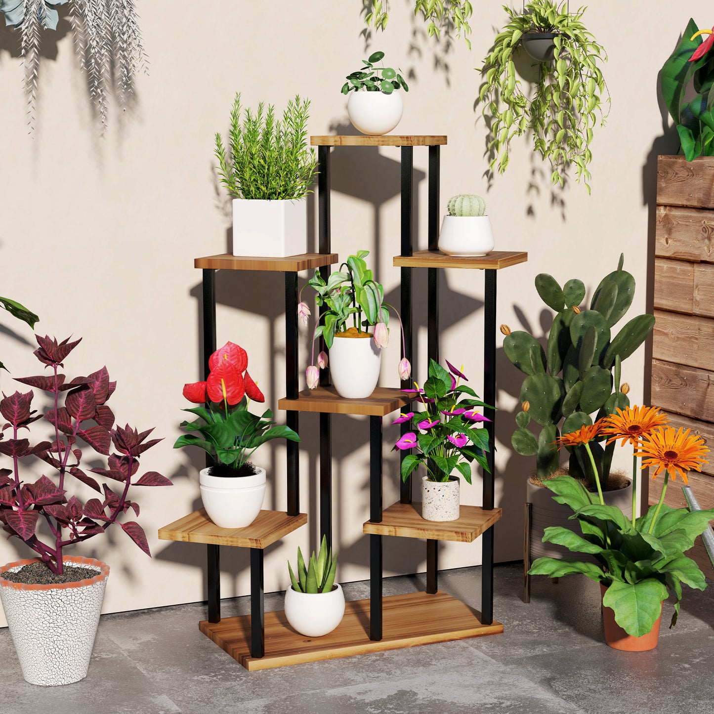 Seven Shelf Wooden Plant Stand