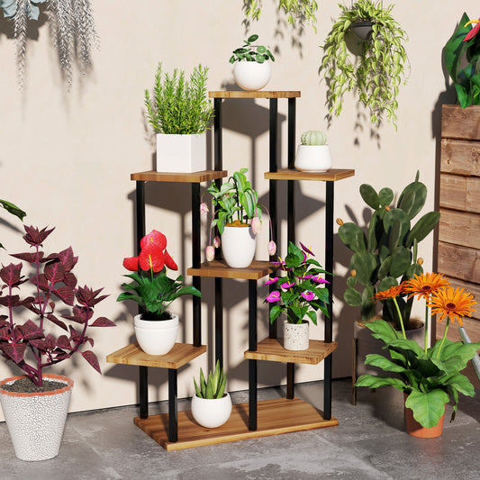 Seven Shelf Wooden Plant Stand