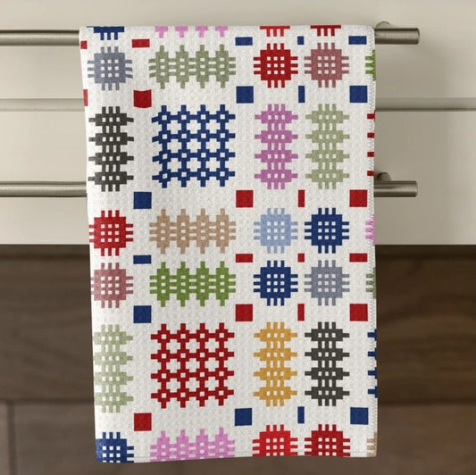 Rainbow Welsh Tapestry Design Waffle Tea Towel